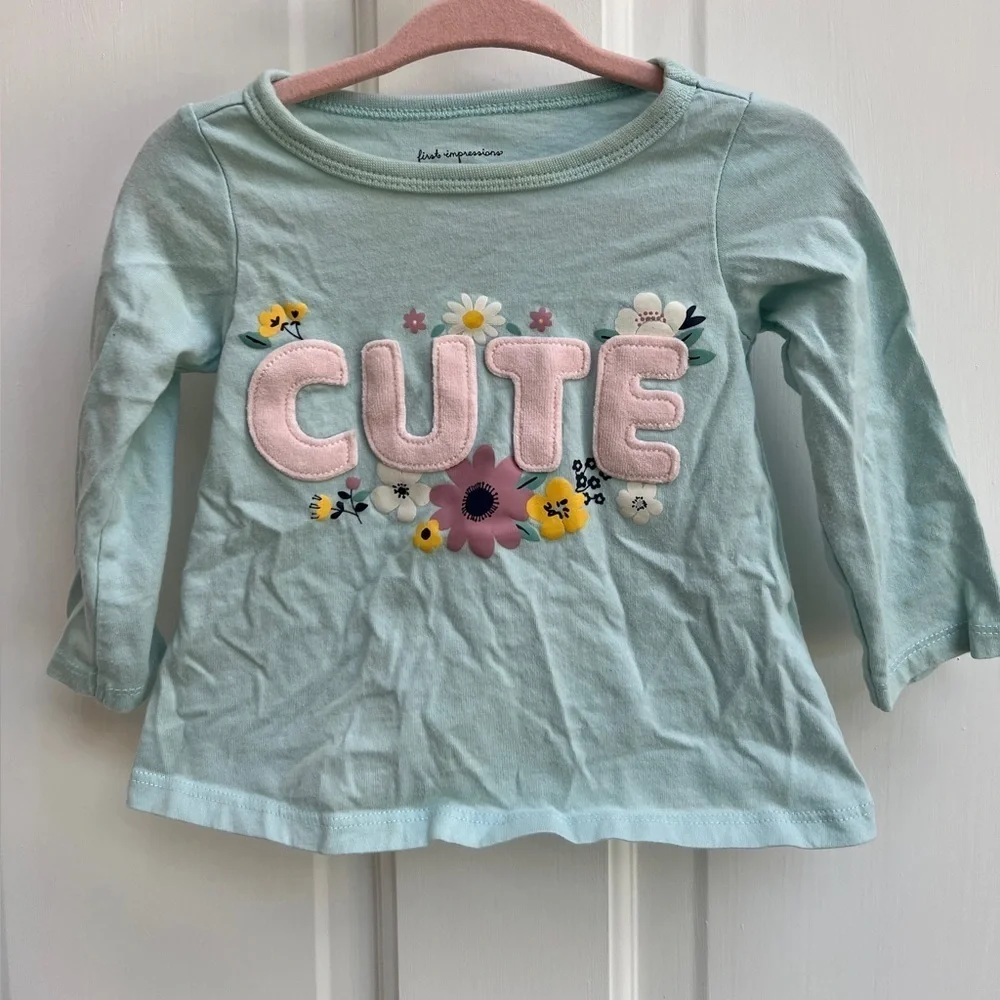 First Impressions 6-9M Cute Blue and Pink Floral Long Sleeve Blouse Top
